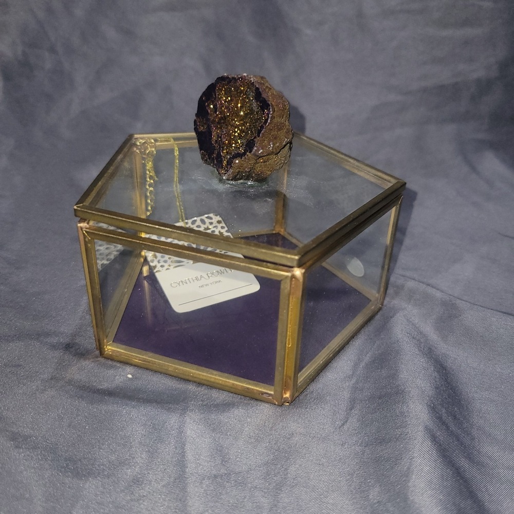 Cynthia Rowley Natural Agate Geode Stone Jewelry Accessory Storage Display Box